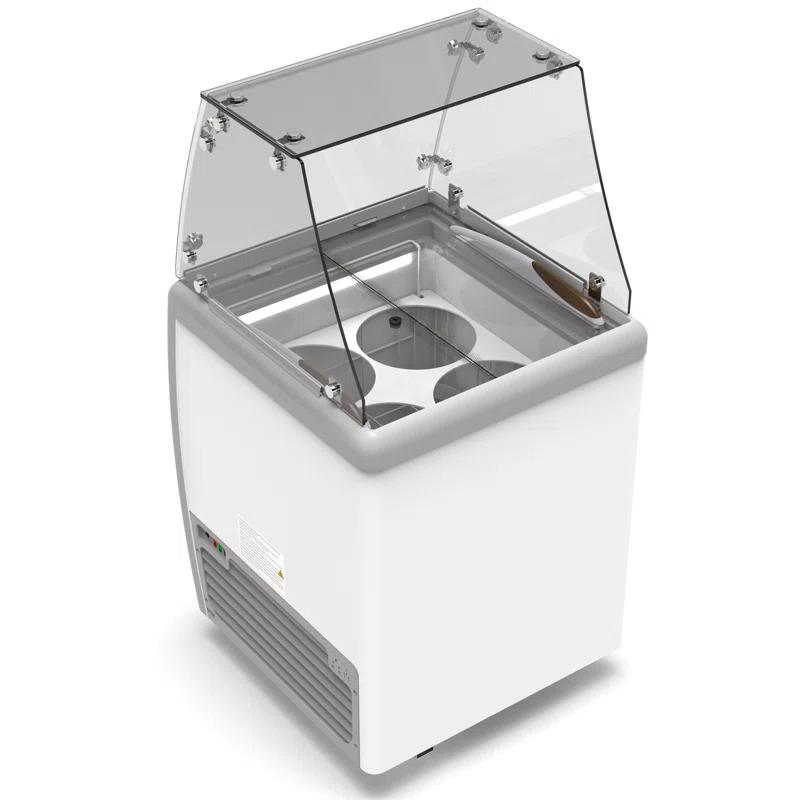 KoolMore 26 in. 4 Tub Ice Cream Dipping Cabinet Display Freezer with Sliding Glass Door and Sneeze Guard, 6 cu. ft. KM-ICD-26SD-FG.