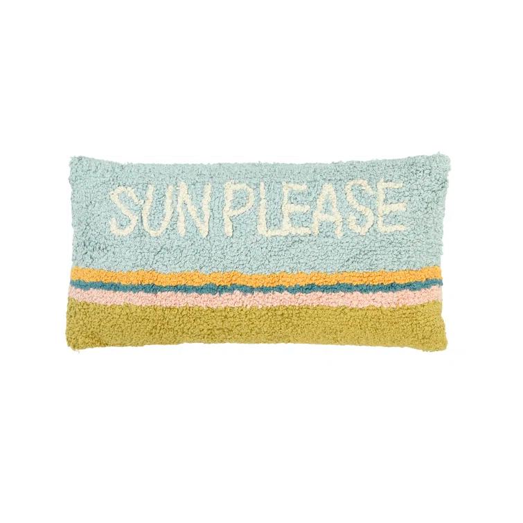 Creative Co-Op Woven Cotton Punch Hook Lumbar Pillow with "Sun Please" Design