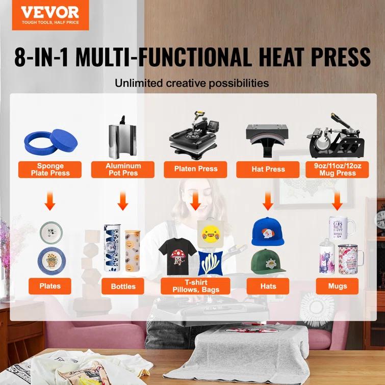 VEVOR Heat Press Machine, 8in1 Heat Press, 800W Sublimation Machine