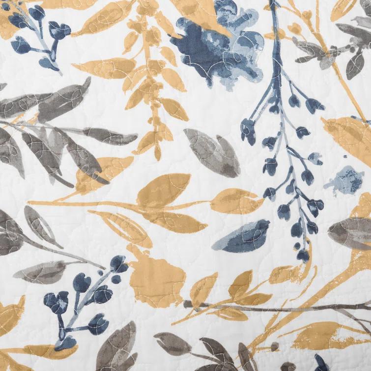 C&F Home Natural Home Blue/Yellow/Gray/White Cotton Reversible Quilt Set