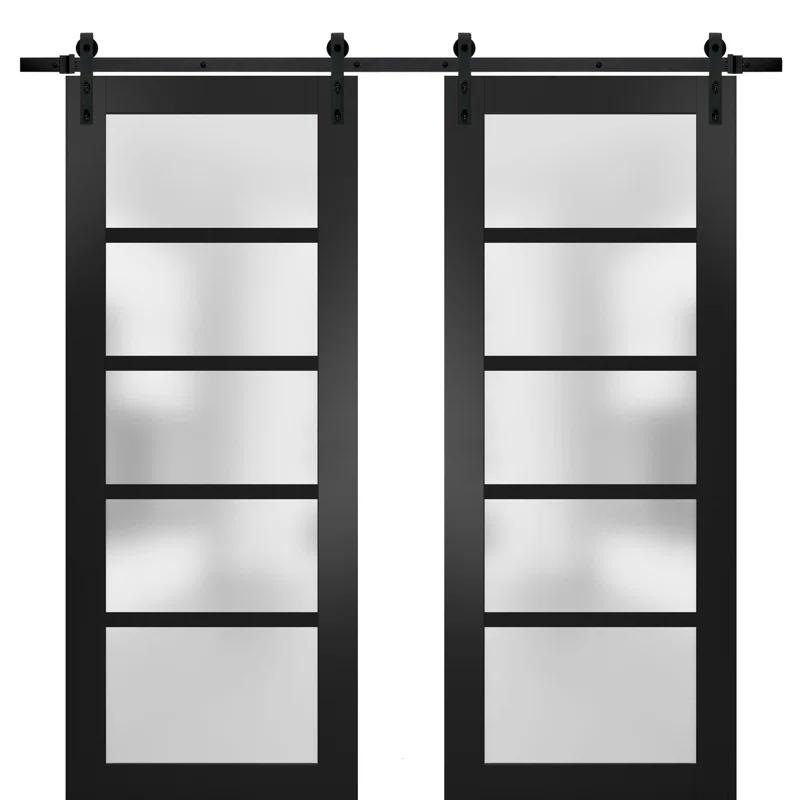 SARTODOORS Quadro Frosted Glass Barn Doors with Installation Hardware Kit