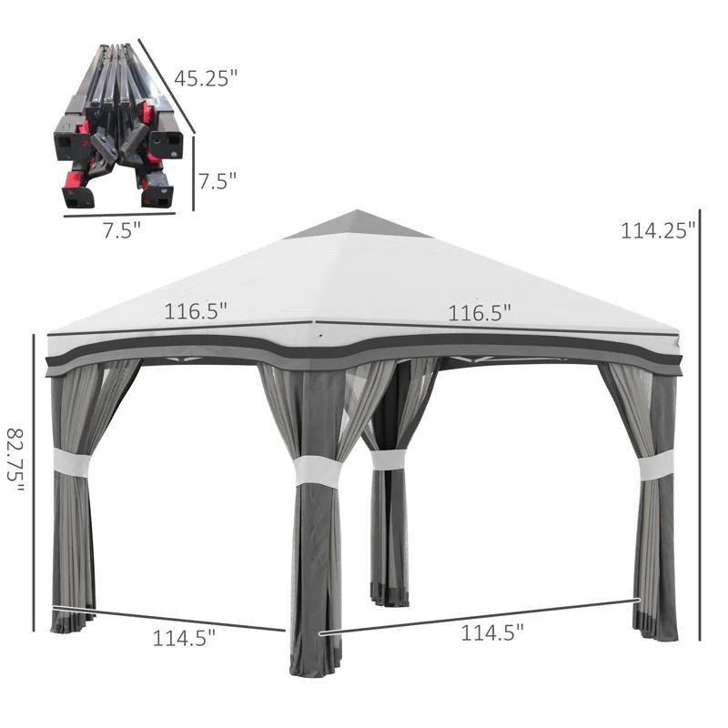 junzc Outsunny 10' X 10' Pop Up Canopy Tent With Netting, Instant Tents For Parties, Height Adjustable, With Wheeled Carry Bag And 4 Sand Bags For Outdoor, Garden, Patio