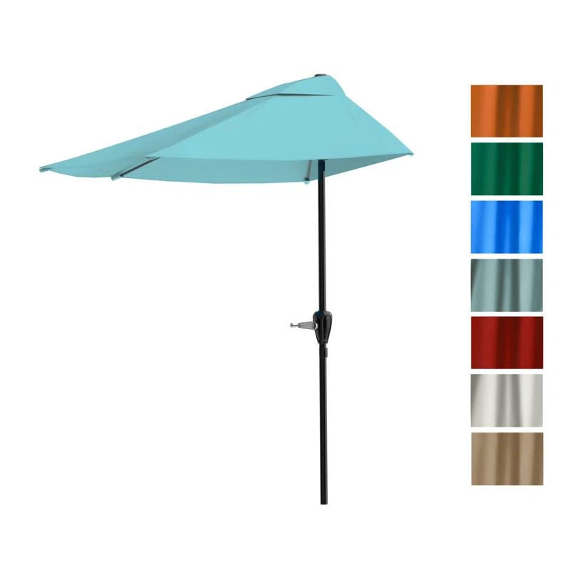Pure Garden Summertime Umbrellas 3 Half Umbrella Outdoor Patio Shade - 9' Patio Umbrella with Easy Crank - Small Canopy for Balcony, Table, or Deck by Pure Garden