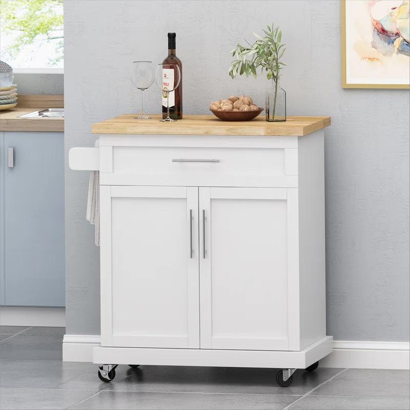 Red Barrel Studio® Modern Functional Kitchen Cart with Manufactured Wood Top,Storage Cart with Drawer