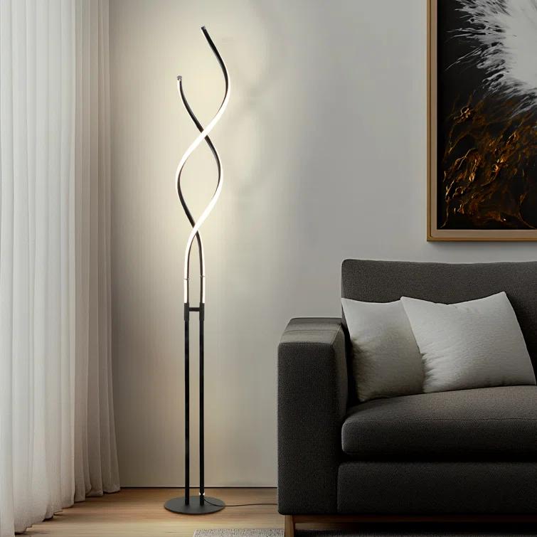 Brightech Embrace 40–60" 2-in-1 Modern LED Spiral Floor and Table Lamp with Black Finish, Adjustable Height, and Built-In 3-Way Dimmer