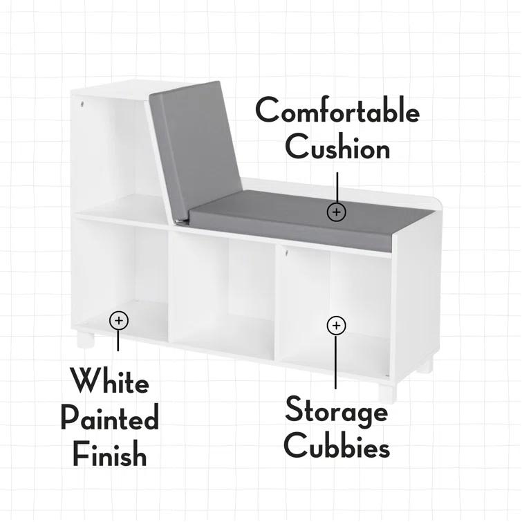 RiverRidge Home RiverRidge Kids Reading Book Nook Cushioned Toy Storage Bench with Cubby Organizers