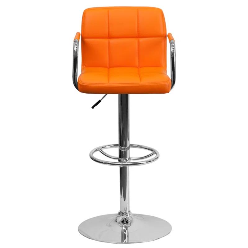 Flash Furniture Contemporary Quilted Vinyl Adjustable Height Barstool with Arms and Chrome Base