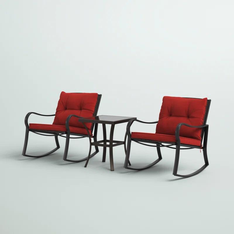 Mercury Row® Preciado 3 Piece Outdoor Patio Set With Cushions-Rocking Chair for Balcony, Lawn and Porch