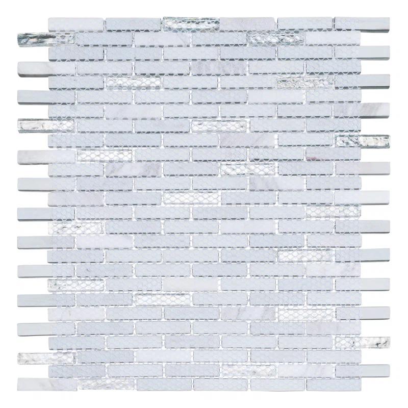 Andova Loic 1" x 2" Glass Brick Joint Mosaic  Kitchen Backsplash, Bathroom, Shower, Pool, Wall and Floor Tile
