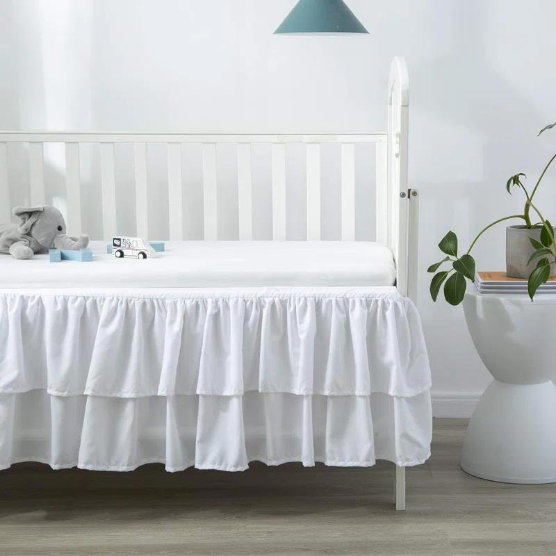 shuoli White Ruffled Crib Bed Skirt Double Layer Nursery Toddler Dust Ruffle Bedding Skirt 14" Deep Drop