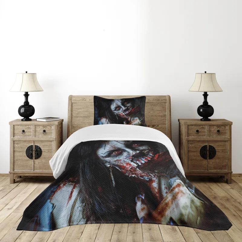 Ambesonne Ambesonne Zombie Bedspread Set Bloody Woman Theme Multicolor