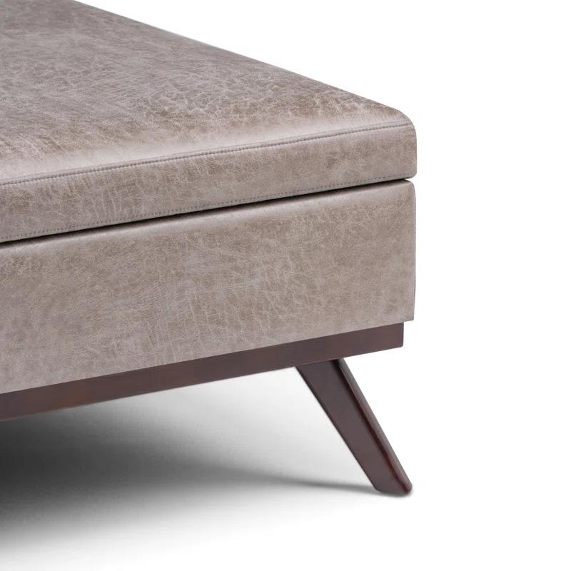Simpli Home Owen 36"W Upholstered Square Coffee Table Storage Ottoman with Lift Top and Solid Wood Legs