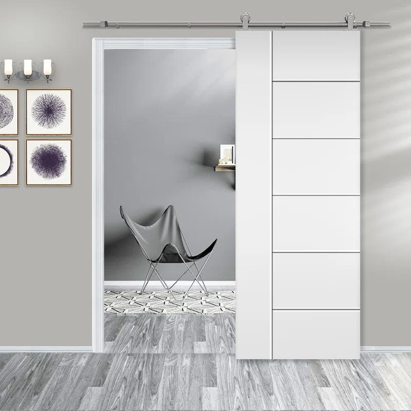 Calhome Hollow Paneled Painted with Installation Hardware Kit Barn Door