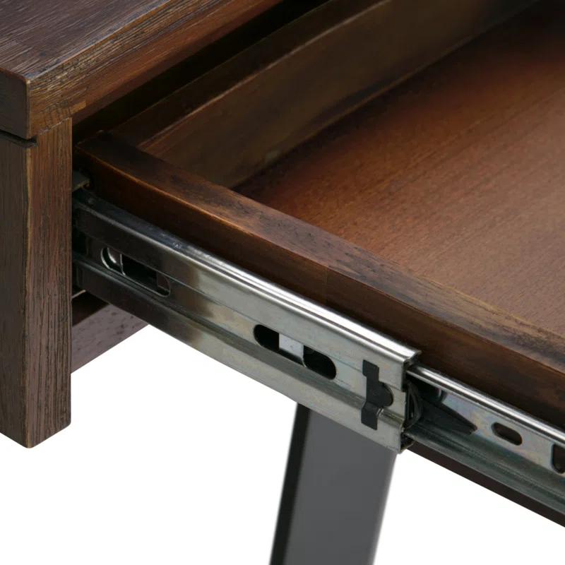 Simpli Home Lowry Solid Acacia Wood Desk, Industrial Style with Keyboard Tray and 2 Drawers