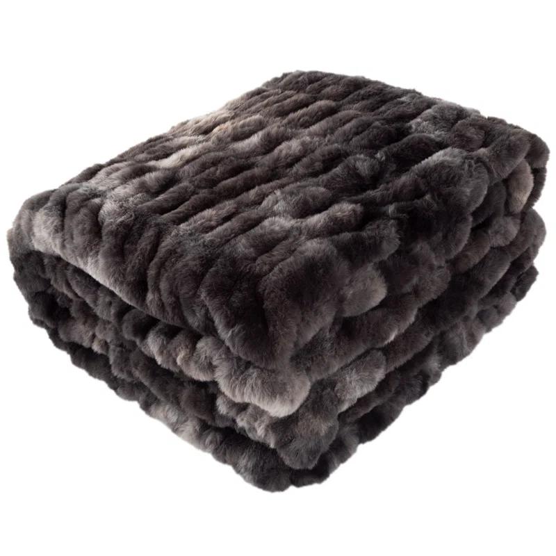 Lavish Home Lavish Home Oversized Ruched Faux Fur Blanket - 60x80-Inch Jacquard Faux Fur Queen-Size Throw for Sofas and Beds - Luxurious Bedding