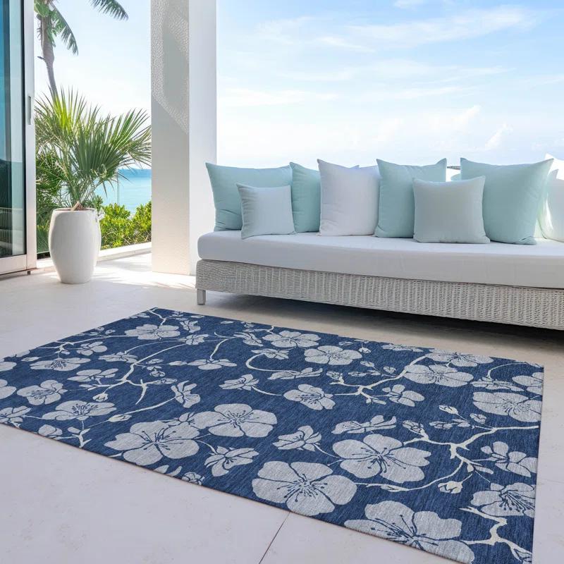 Machine Washable Indoor/Outdoor Chayden ACN1034 Navy 3' x 5' Rug