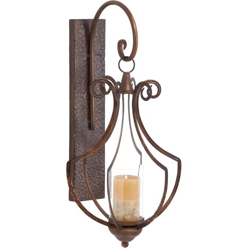 Co-t Bronze Iron Wall Sconce With Textured Finish And Glass Globe For Elegant Candle Display