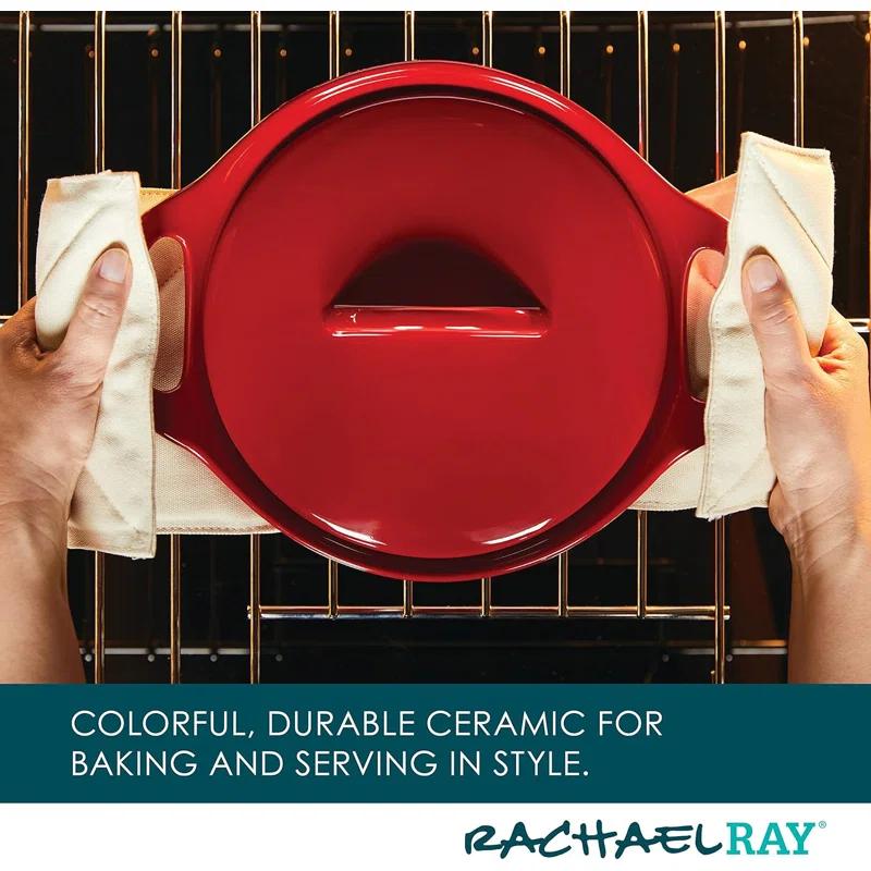 Rachael Ray Rachael Ray Ceramic Casserole Bakers Set, Includes 1.5-Quart And 2-Quart Round Casserole, With Shared Lid, 3 Piece, Red