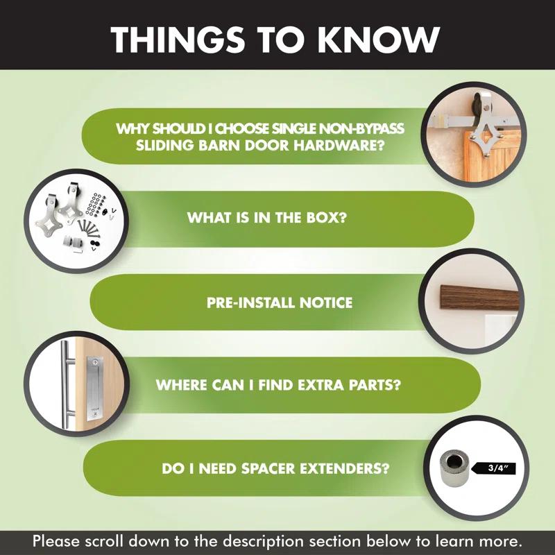 Homacer Brushed Nickel Diamond Design Non-Bypass Single Track One Door Hardware Kit( Door Not Included)