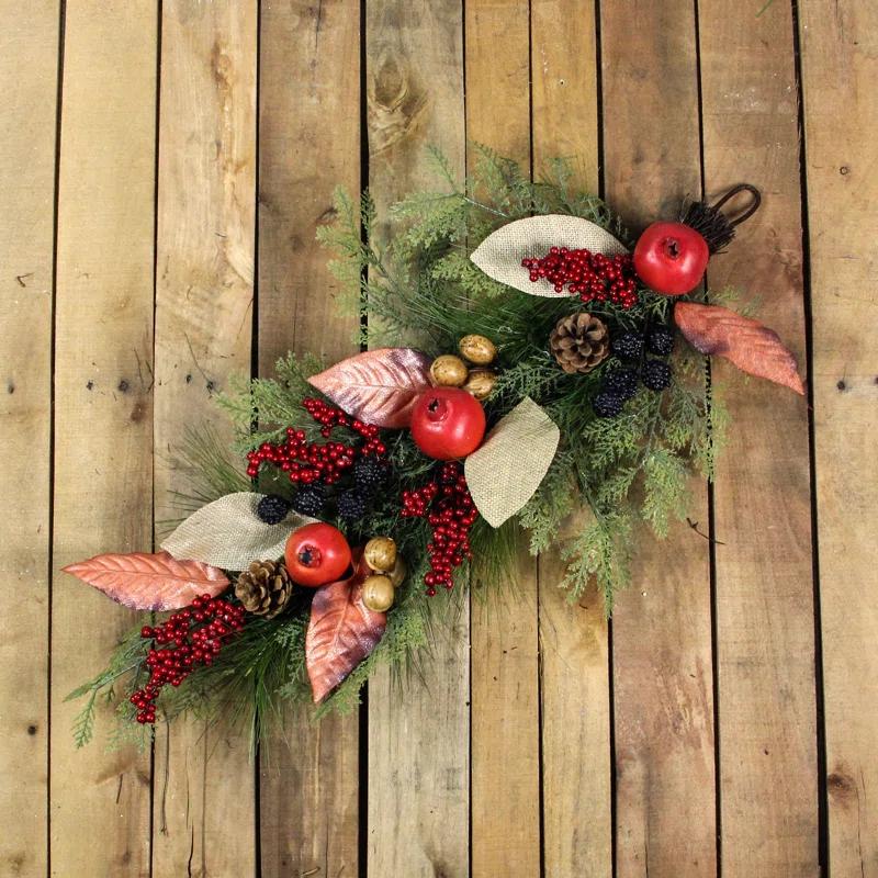 Northlight Seasonal 30" Autumn Harvest Mixed Berry and Pine Needle Artificial Teardrop Swag - Unlit