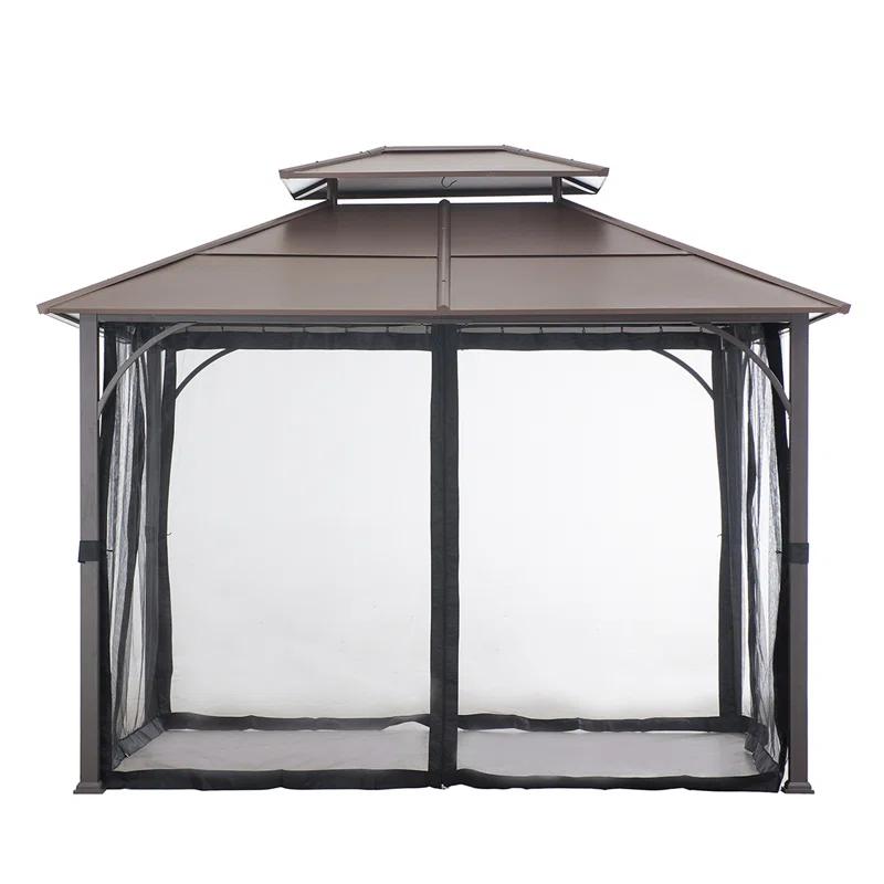 Sunjoy Sunjoy Hardtop Gazebo 10 x 12 ft. Outdoor Gazebo, Heavy Duty Steel Frame Gazebo, Double Roof Metal Gazebo with Ceiling Hook and Removable Netting Sidewalls