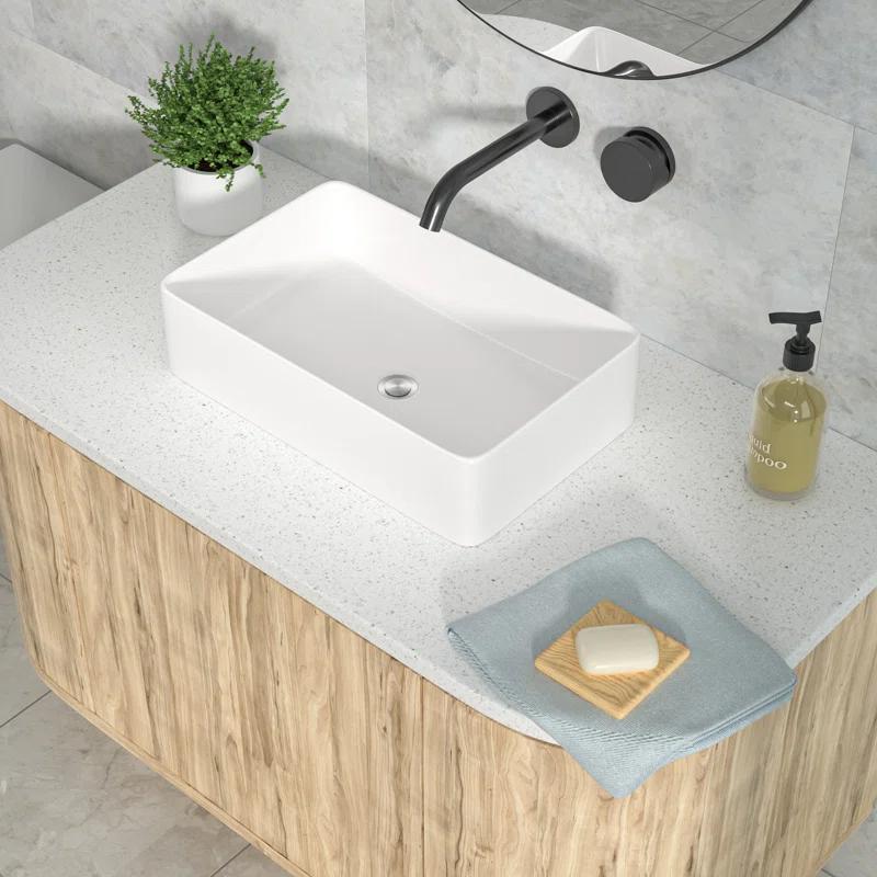 Kichae KE-KGMPF2114 21"x13" White Ceramic Rectangular Vessel Bathroom Sink