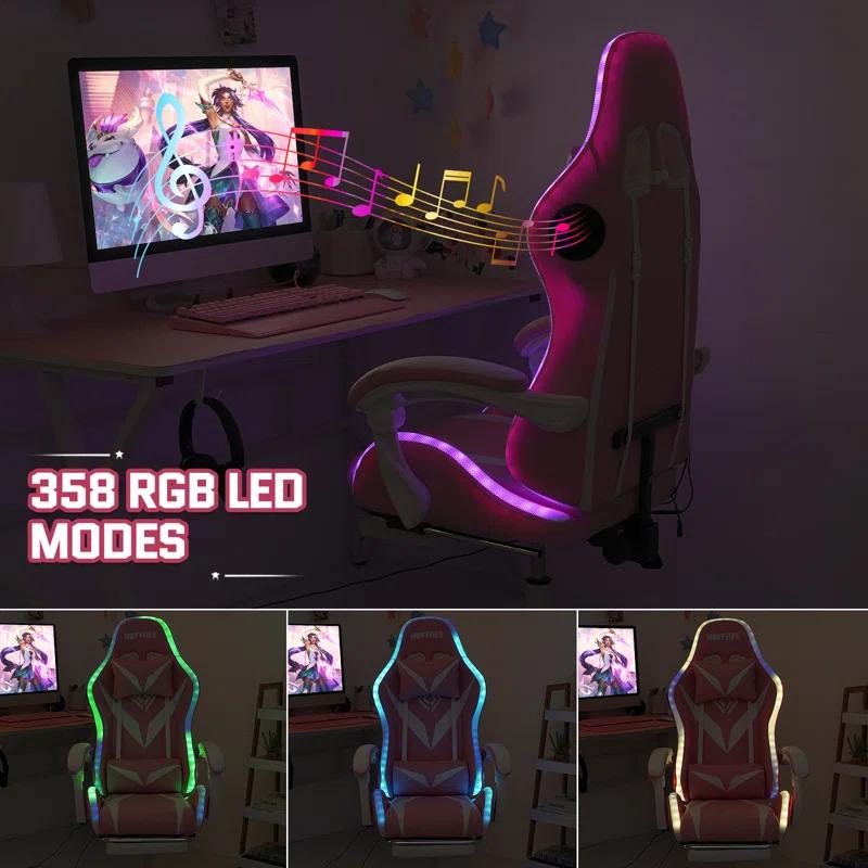 Hoffree Hoffree Massage Ergonomic Gaming Chair with Bluetooth Speakers and RGB LED Lights