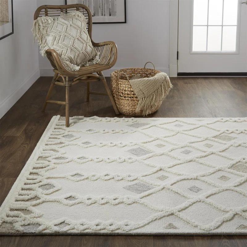 The Twillery Co.® Eulalie Geometric Handmade Tufted Wool/Cotton Ivory Area Rug