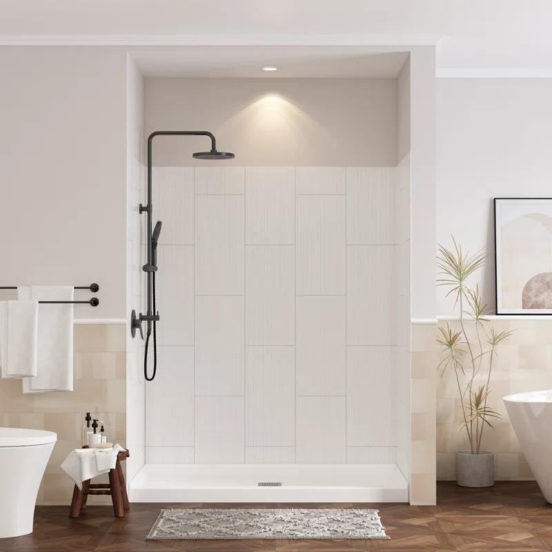 CASAINC 60"W 75/96"H Glue Up SMC Shower & Tub Wall Panel Surround,0.138 Thick,Cuttable,Quick Install
