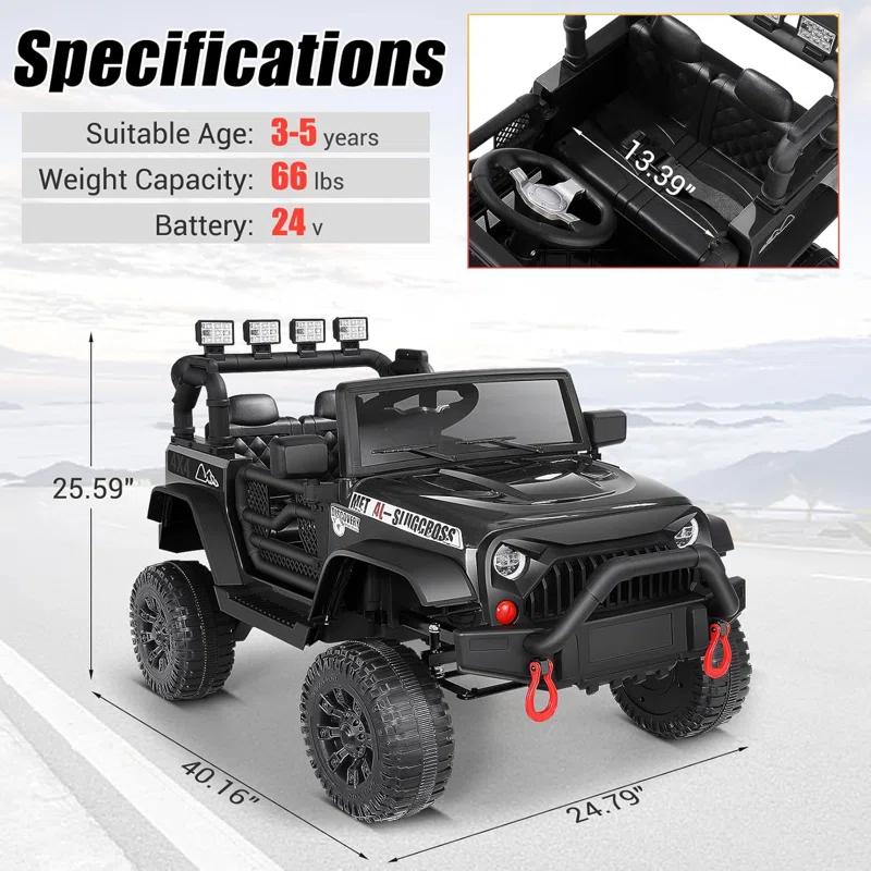 Ancheer Alex 24V Electric Ride on Jeeps for Kids, Ride On Car Truck with Remote Control, Battery Power Car Wheels for Kids w/LED Lights, Bluetooth, Music, 3 Speeds, 24 Volt Ride on Toys for Boys and Girls