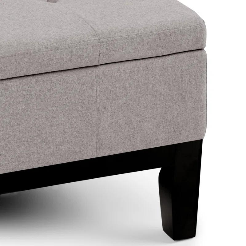 Simpli Home Dover 36"W Upholstered Square Coffee Table Storage Ottoman with Split Tufted Lift Top