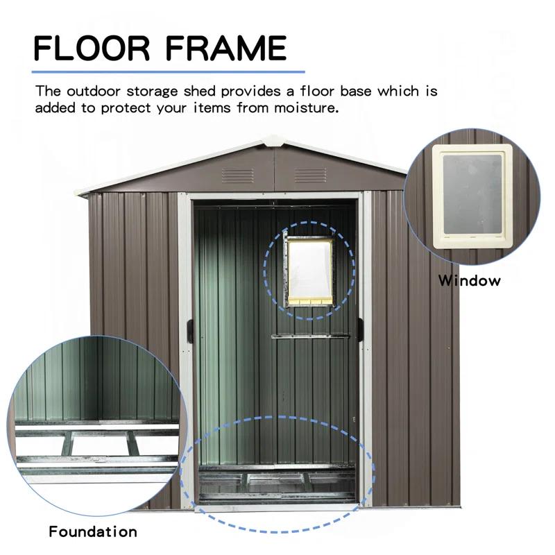 HONGHELEWANG 8Ft X 4Ft Outdoor Metal Storage Shed With Window And Metal Foundation,Gray | Wayfair