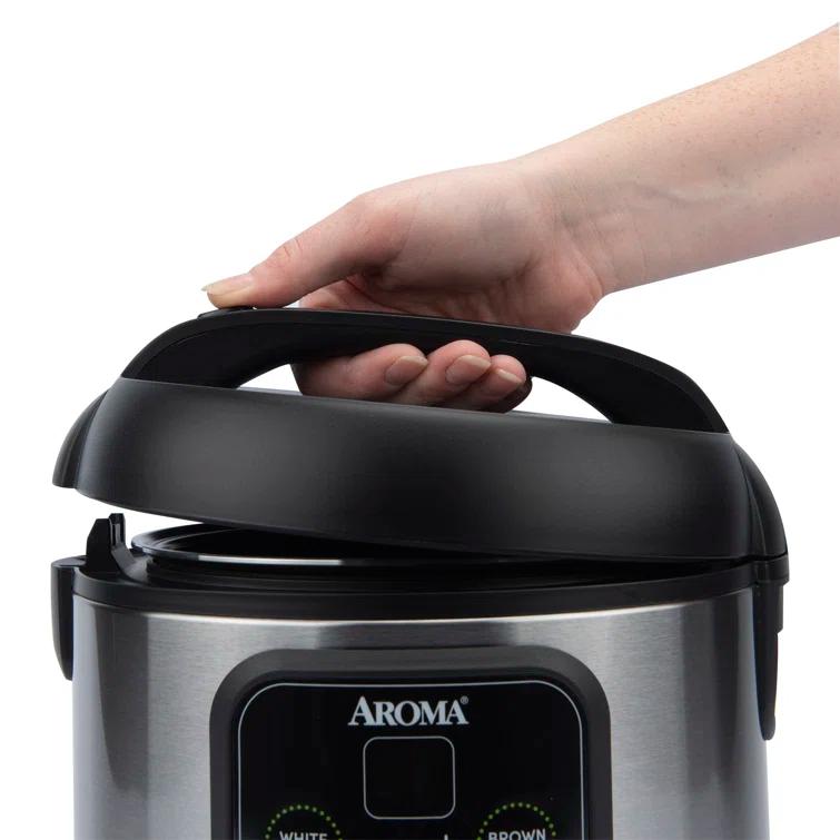 Aroma Aroma 4-Cup (Uncooked) / 8-Cup (Cooked), 2Qt. Digital Rice & Grain Multicooker, Slow Cooker, Automatic Keep Warm Mode, Steam Tray Included, Stainless Steel (ARC-994SB)