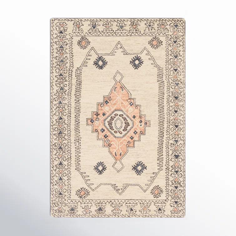 Moore Southwestern Hand Tufted Wool Peach/Dusty Pink/Ivory/Light Gray Area Rug