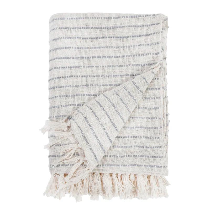 Jojo Cotton Oversized Throw by Pom Pom at Home - Ivory and Blue Grey