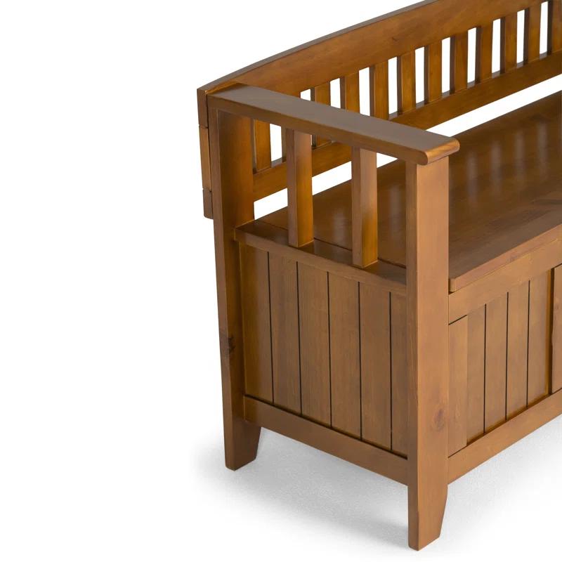 Simpli Home Acadian Solid Wood Entryway Storage Bench with Lift-Top Lid and Dual Compartments
