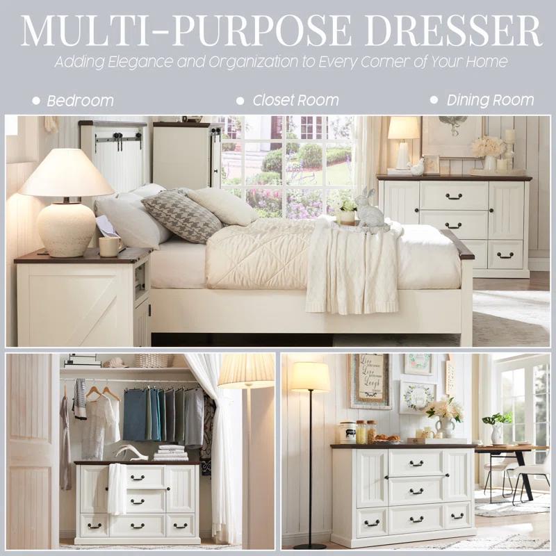 Wildon Home® Caeden 47.5" Wide Farmhouse Dresser for Bedroom, Wood Rustic Storage with 5 Drawer