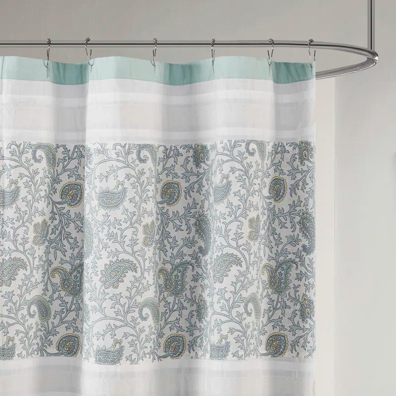 Blue and White Paisley Cotton Shower Curtain