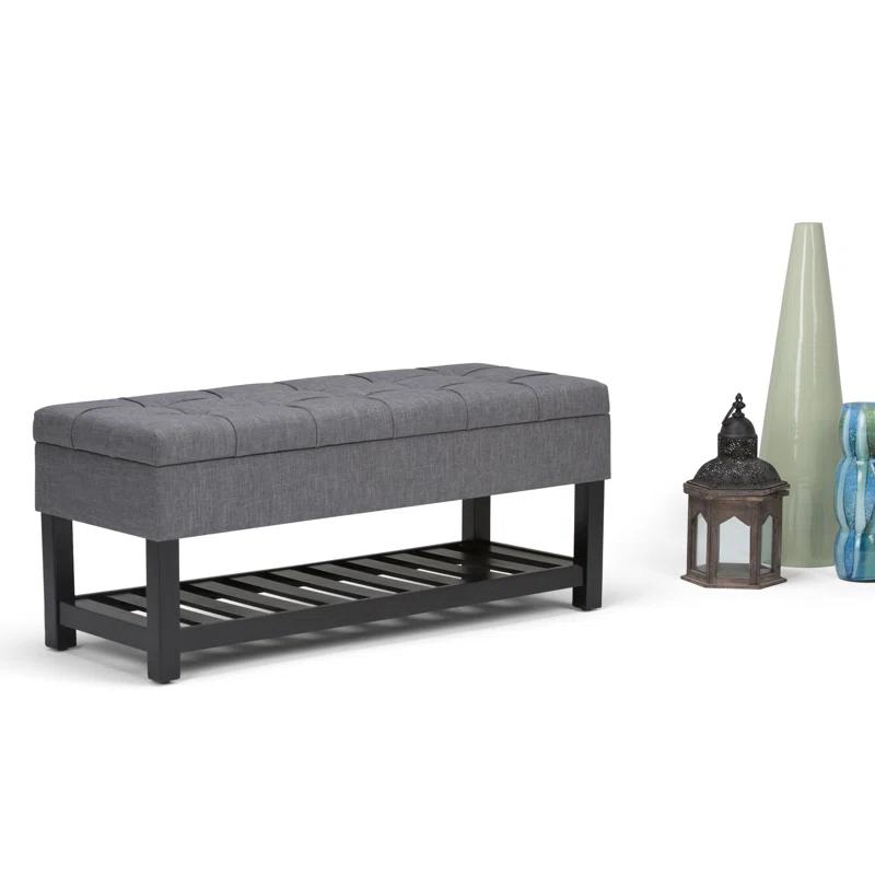 Simpli Home Saxon 43"W Tufted Transitional Storage Ottoman Bench with with Lift-Top Lid