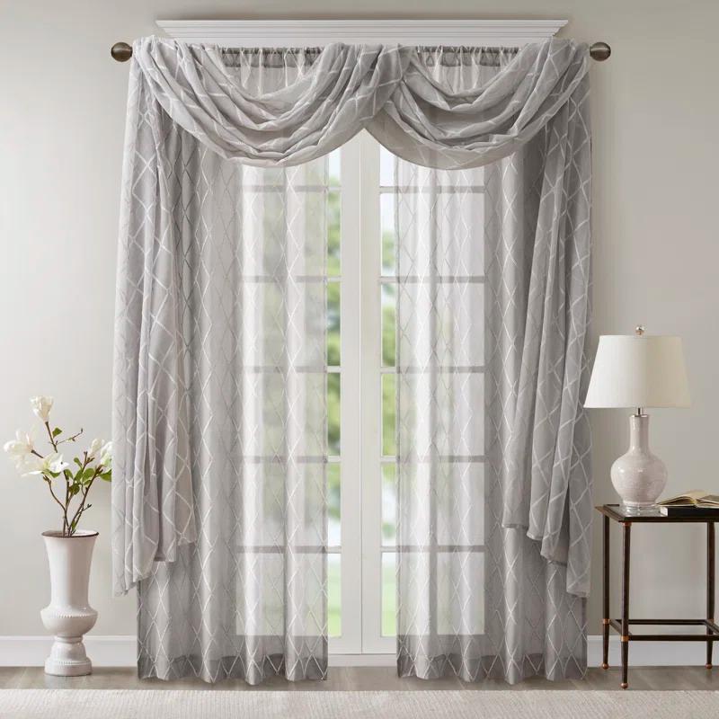 Madison Park Irina Solid Sheer Embroidered Window Scarf