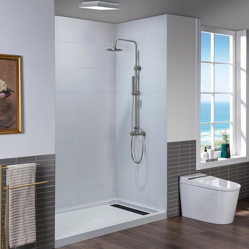 WoodBridge 75/96" H Solid Surface Shower & Tub Wall Panel, Surround, Quick Install, Cuttable, 0.138" thick