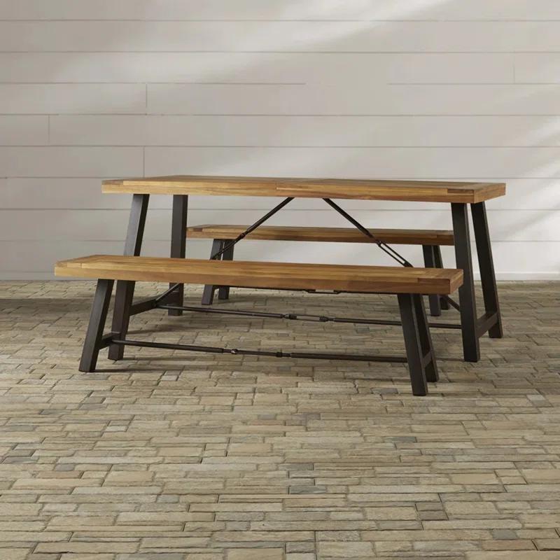 17 Stories 3-Piece Acacia Wood Outdoor Dining Set