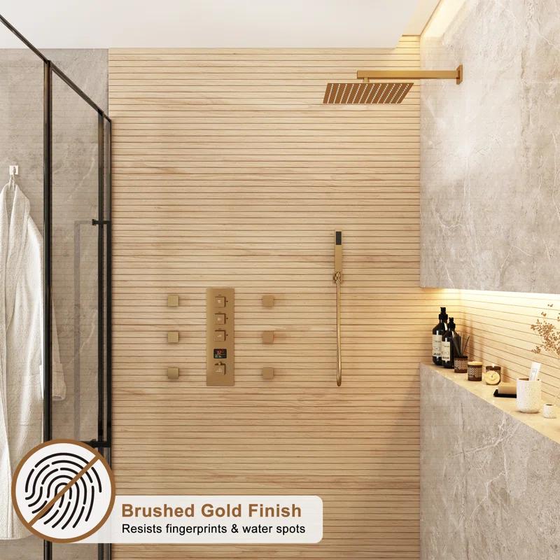 CASAINC KCHS0017-12BG 12 Inch Rainfall Thermostatic Shower System with Body Spray and Temperature Display