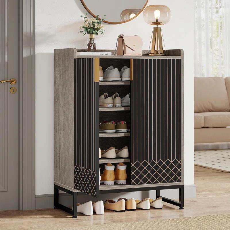 Everly Quinn 5-Tier Shoe Cabinet with Doors, 20-25 Pairs
