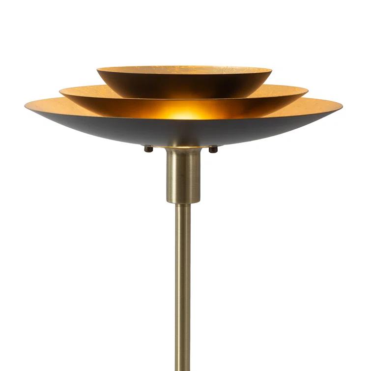 Rancho Mirage Torchiere Floor Lamp - Matte Black & Gold-Leaf Shade, Weathered Brass, Black Marble Base