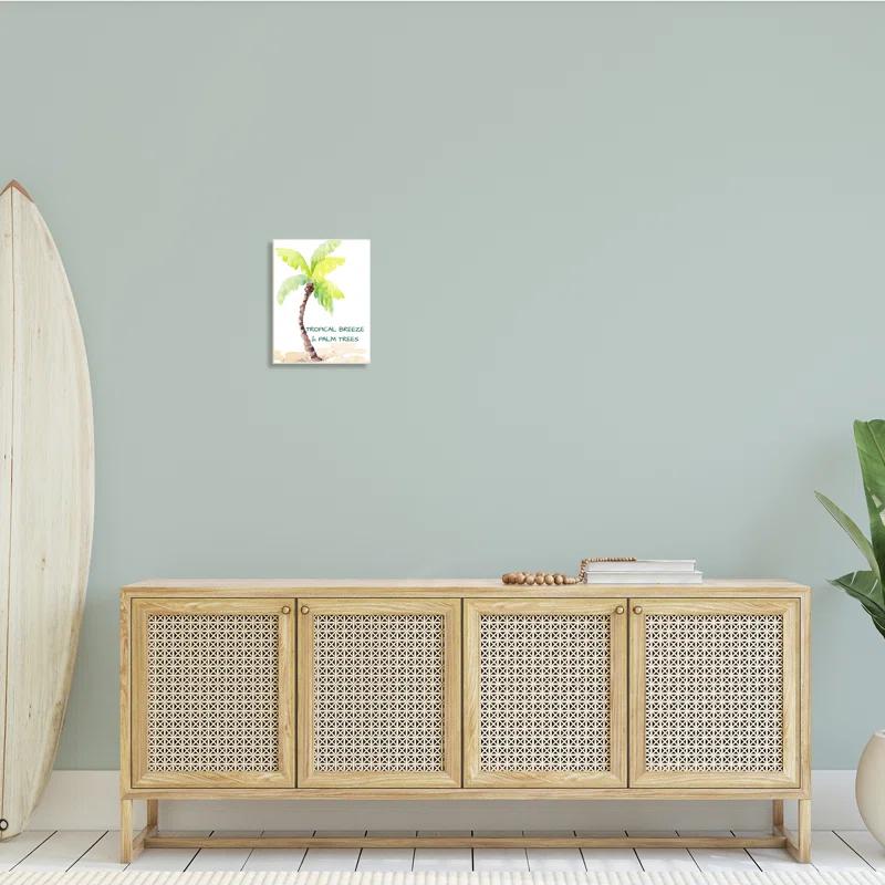 Stupell Industries Tropical Breeze & Palm Trees Phrase Soft Beach Black Framed Giclee Texturized Art By Lanie Loreth