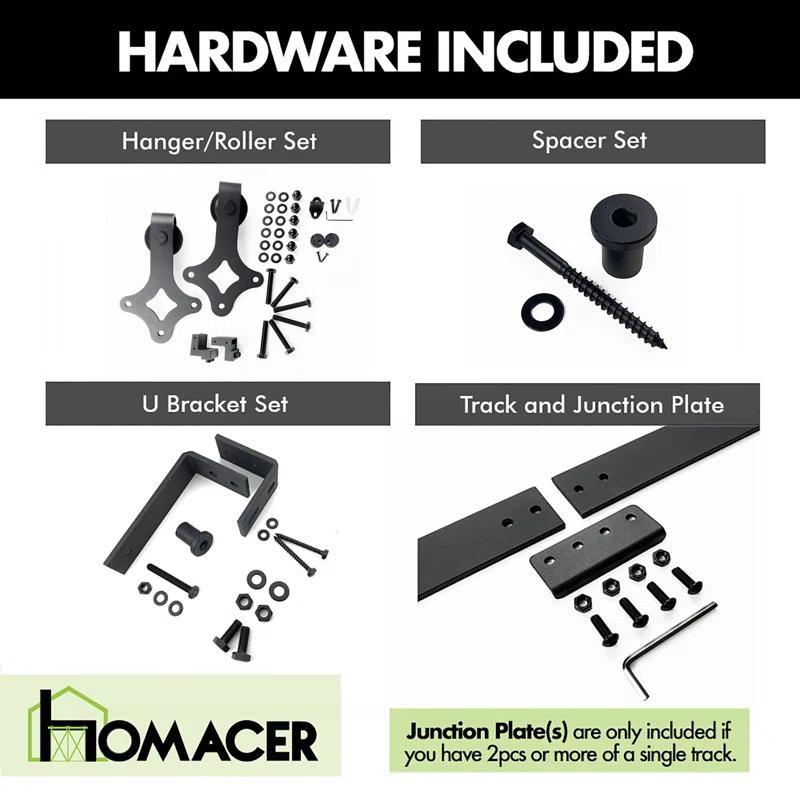 Homacer Black Rustic Diamond Design Double Track Bypass Barn Door Hardware Kit For Two Use( Door Not Included)