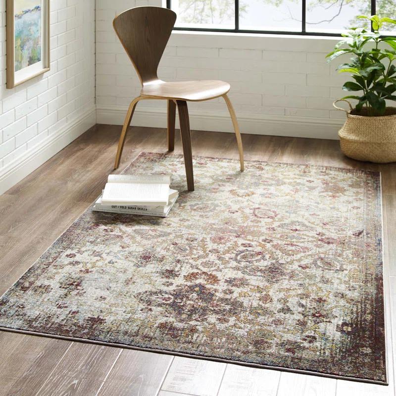 Modway Modway Success Kaede Distressed Vintage Floral Moroccan Trellis Area Rug, 5x8, Multicolored