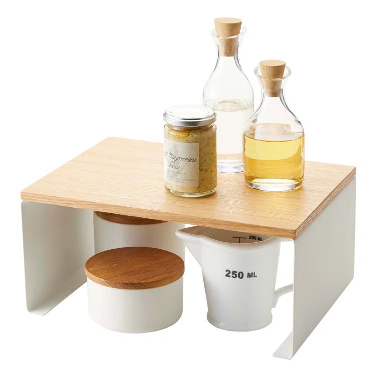 Yamazaki Tosca Large White Wood-Top Stackable Kitchen Rack