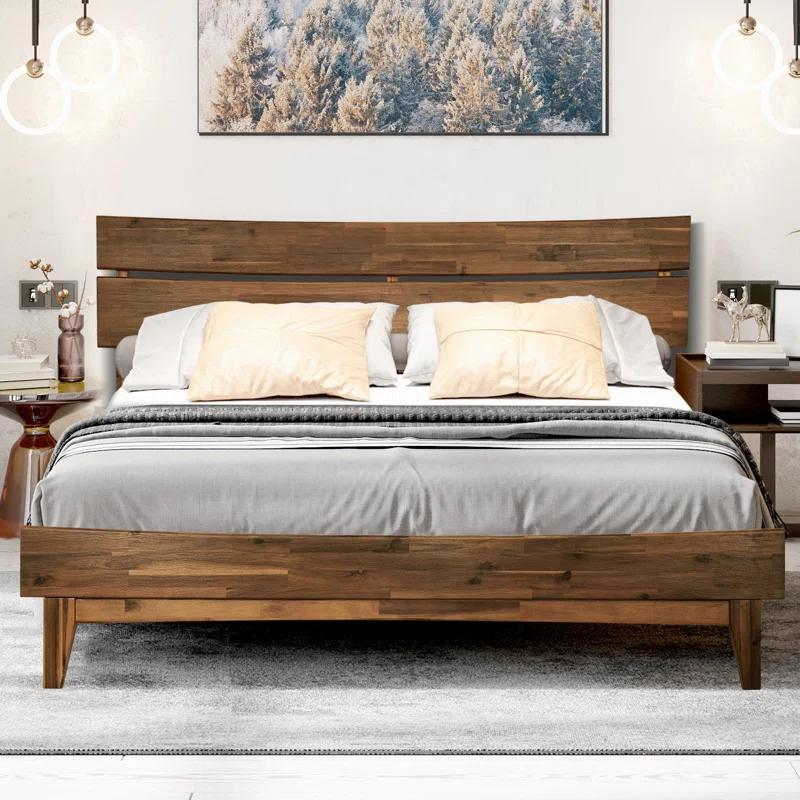 Acacia Acacia Bed Frame with Headboard Solid Wood Platform Bed